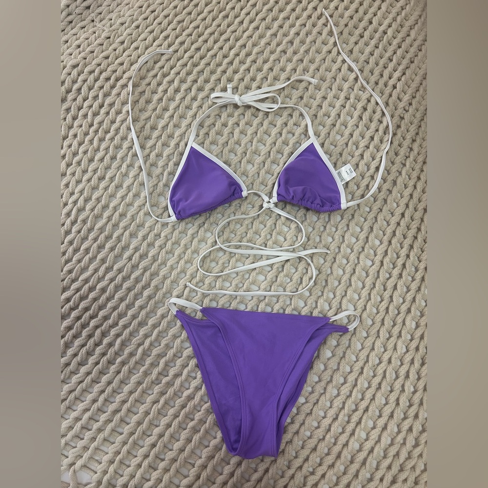 Purple and white bikini set